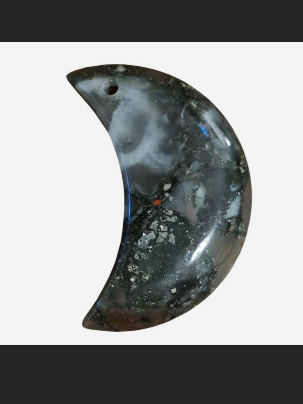 🌙🎃New Black Bloodstone Moon pendant-FLASHY MICA INCLUSIONS! 🖤🎃